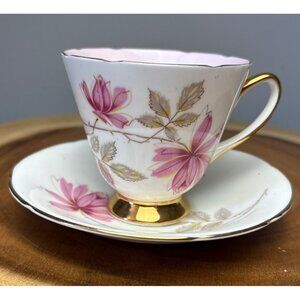 Old Royal Bone China Teacup & Saucer Set Pink Floral Gold Trim England